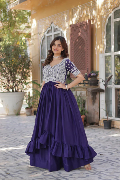 STAR GEORGETTE BEADS EMBROIDARY KURTI WITH LEHENGA(WD87) (01)