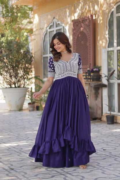 STAR GEORGETTE BEADS EMBROIDARY KURTI WITH LEHENGA(WD87) (01)
