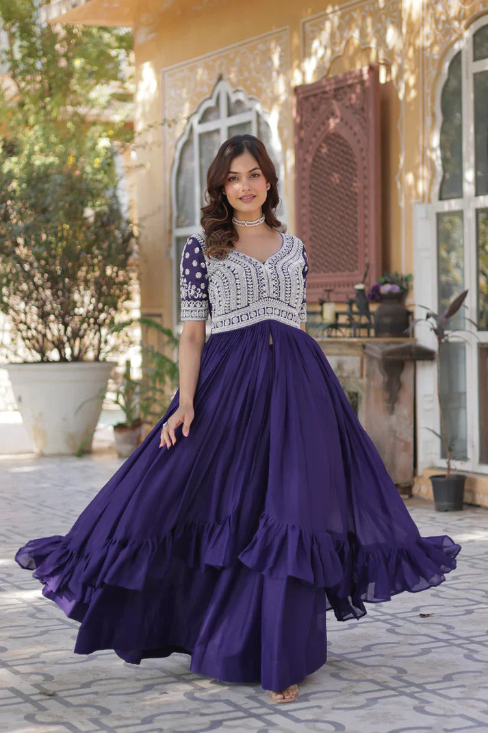 STAR GEORGETTE BEADS EMBROIDARY KURTI WITH LEHENGA(WD87) (01)