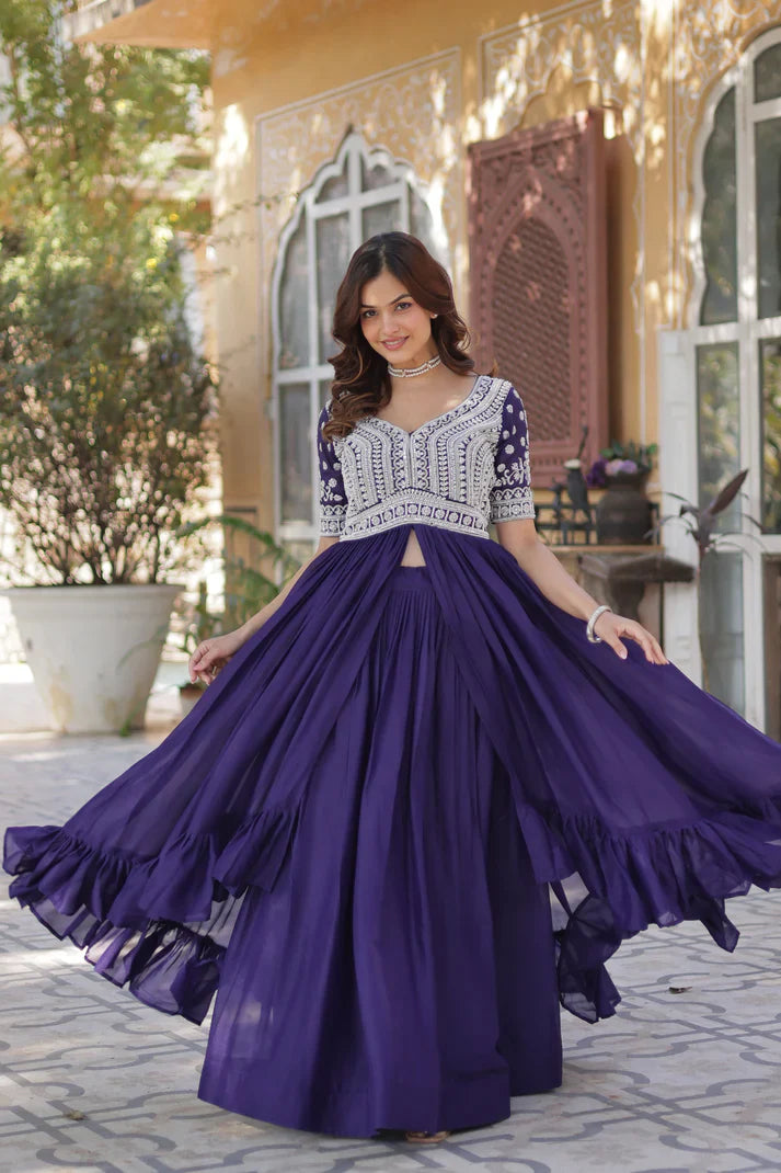 STAR GEORGETTE BEADS EMBROIDARY KURTI WITH LEHENGA(WD87) (01)
