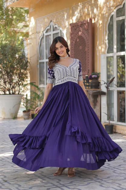STAR GEORGETTE BEADS EMBROIDARY KURTI WITH LEHENGA(WD87) (01)
