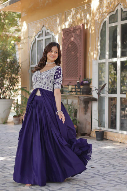 STAR GEORGETTE BEADS EMBROIDARY KURTI WITH LEHENGA(WD87) (01)
