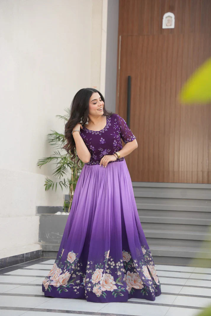 FAUX BLOOMING BEADS EMBROIDERED GOWN(WD78)