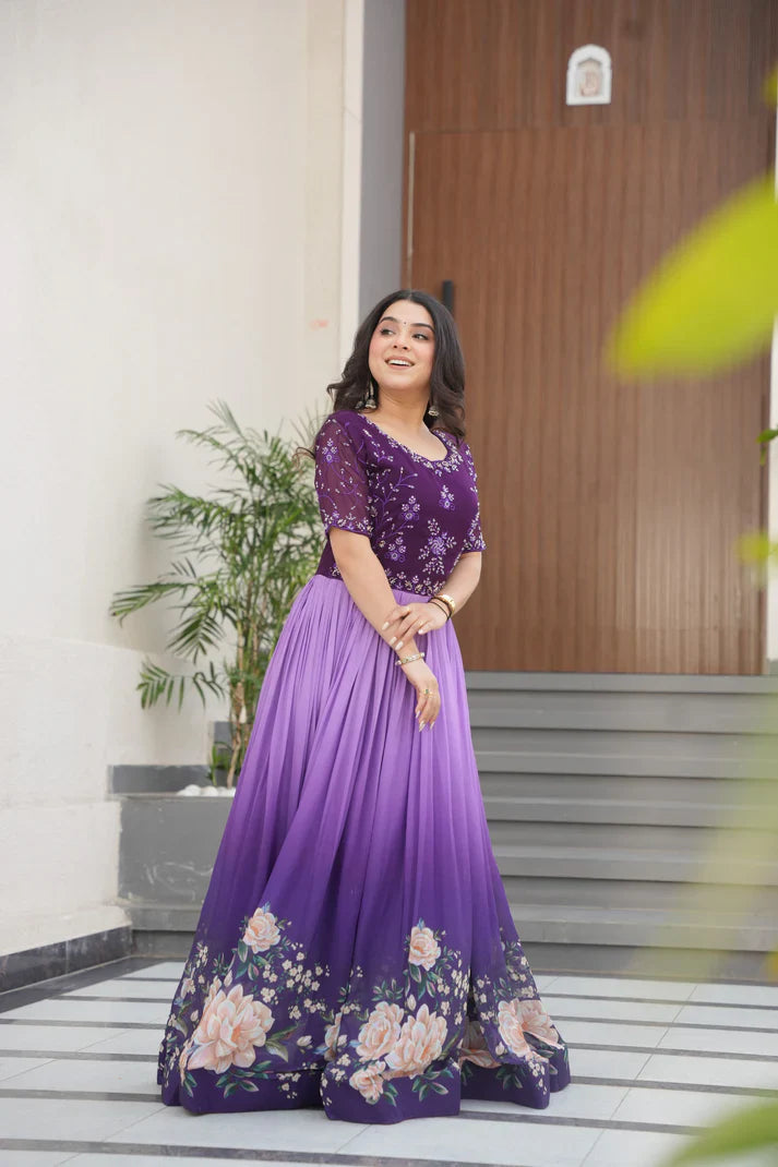 FAUX BLOOMING BEADS EMBROIDERED GOWN(WD78)