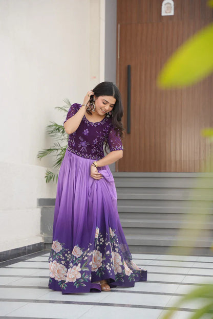 FAUX BLOOMING BEADS EMBROIDERED GOWN(WD78)