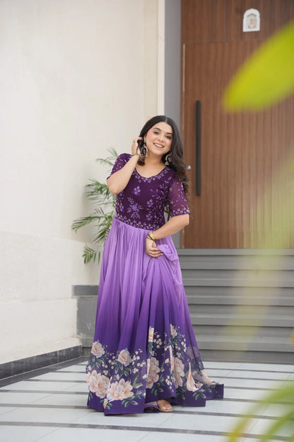 FAUX BLOOMING BEADS EMBROIDERED GOWN(WD78)