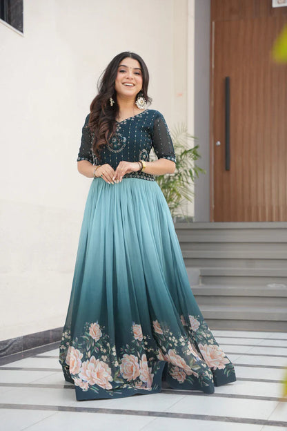 FAUX BLOOMING BEADS EMBROIDERED GOWN(WD78) (01)