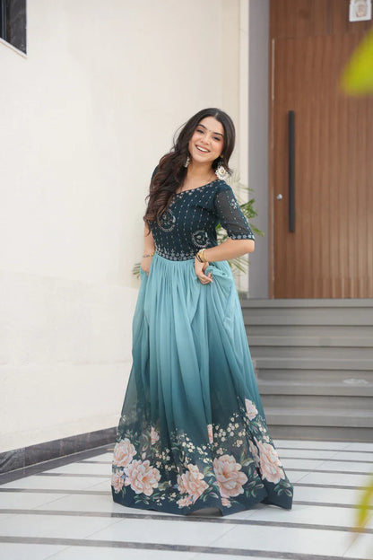 FAUX BLOOMING BEADS EMBROIDERED GOWN(WD78) (01)
