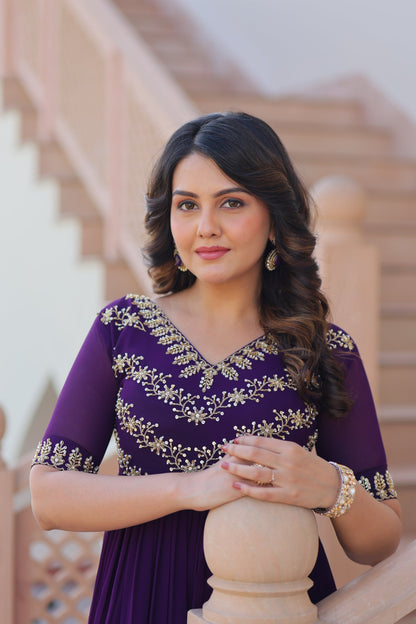 FESTIVAL SPECIAL FAUX BLOOMING BEADS EMBROIDERED GOWNFESTIVAL SPECIAL FAUX BLOOMING BEADS EMBROIDERED GOWN(WDN56)