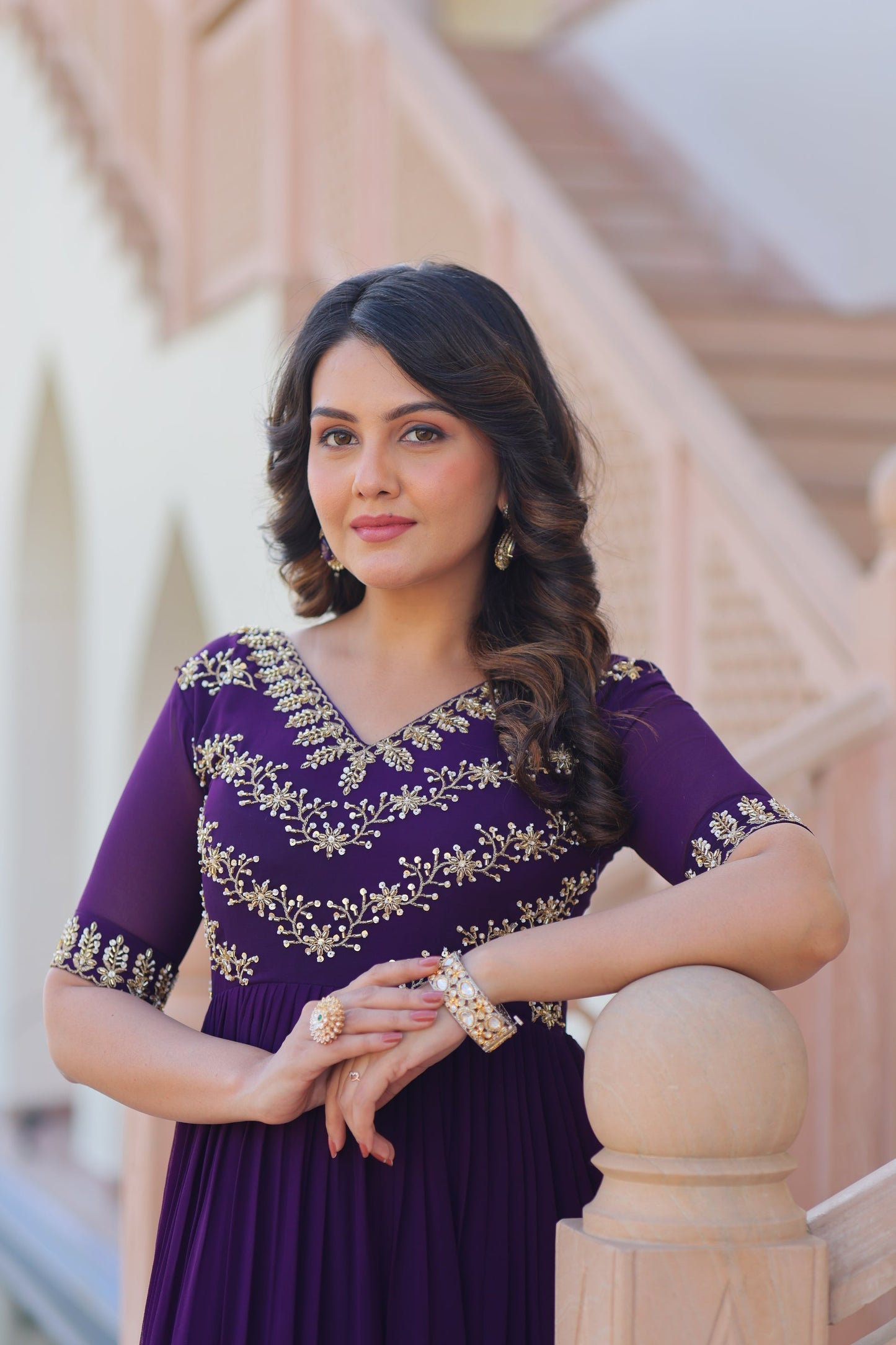 FESTIVAL SPECIAL FAUX BLOOMING BEADS EMBROIDERED GOWNFESTIVAL SPECIAL FAUX BLOOMING BEADS EMBROIDERED GOWN(WDN56)