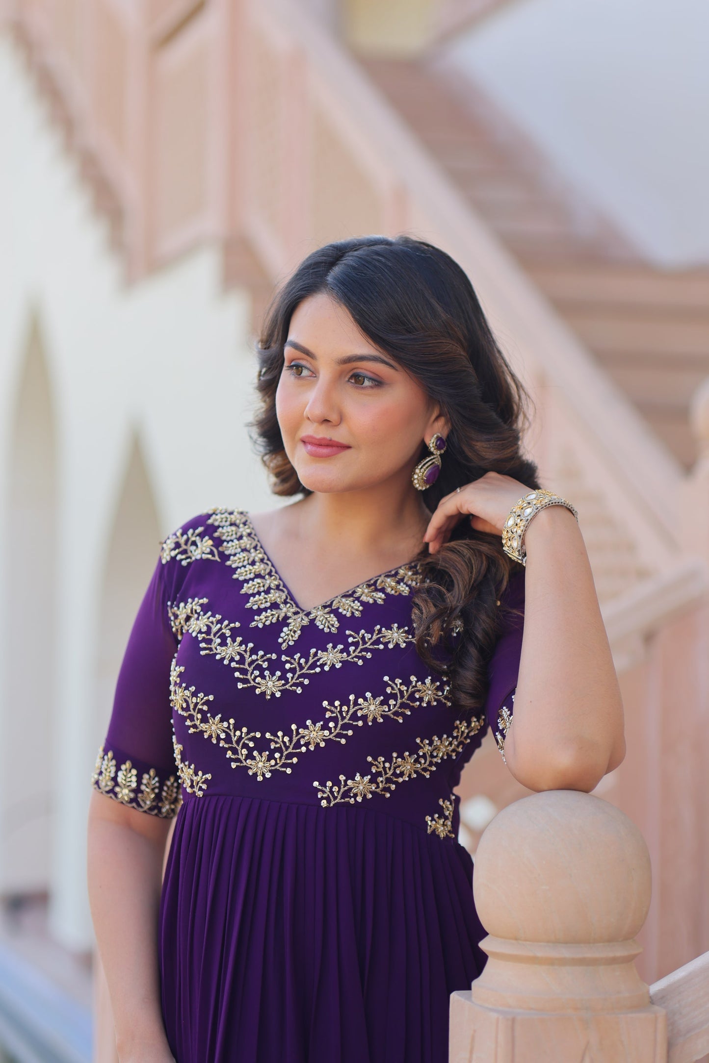 FESTIVAL SPECIAL FAUX BLOOMING BEADS EMBROIDERED GOWNFESTIVAL SPECIAL FAUX BLOOMING BEADS EMBROIDERED GOWN(WDN56)