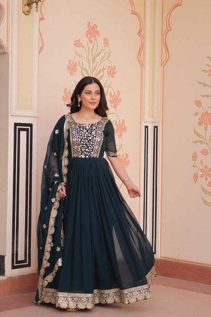 FESTIVE SPECIAL FAUX BLOOMING EMBROIDERED GOWN WITH DUPATTA (WDN50)