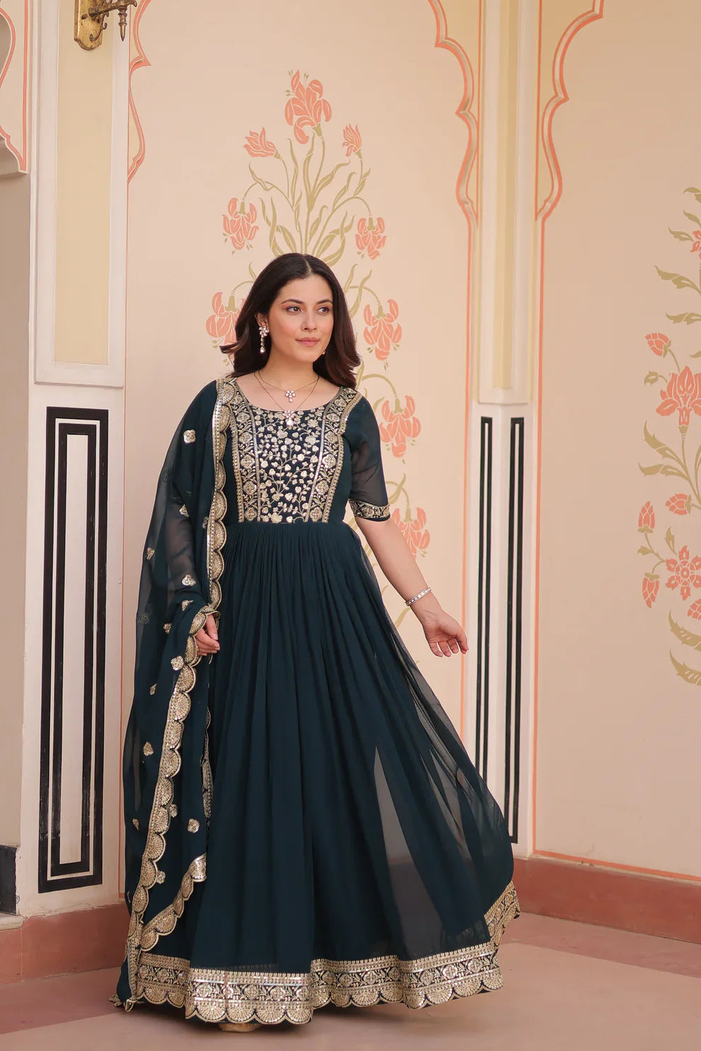 FESTIVE SPECIAL FAUX BLOOMING EMBROIDERED GOWN WITH DUPATTA(WD179) 01
