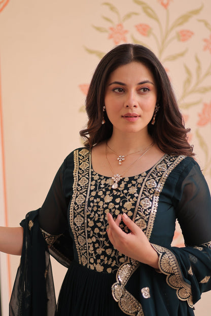 FESTIVE SPECIAL FAUX BLOOMING EMBROIDERED GOWN WITH DUPATTA (WDN50)