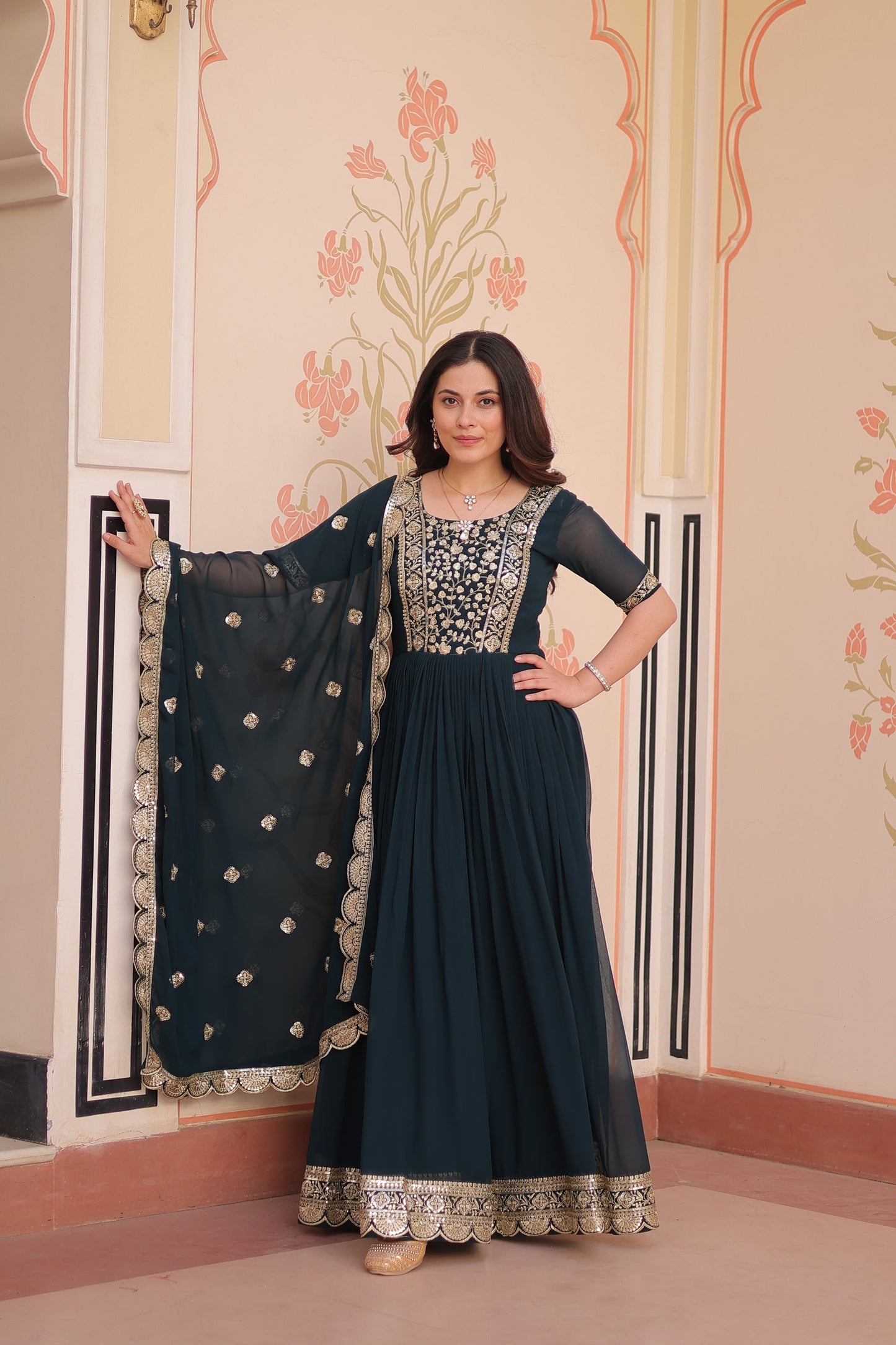 FESTIVE SPECIAL FAUX BLOOMING EMBROIDERED GOWN WITH DUPATTA (WDN50)