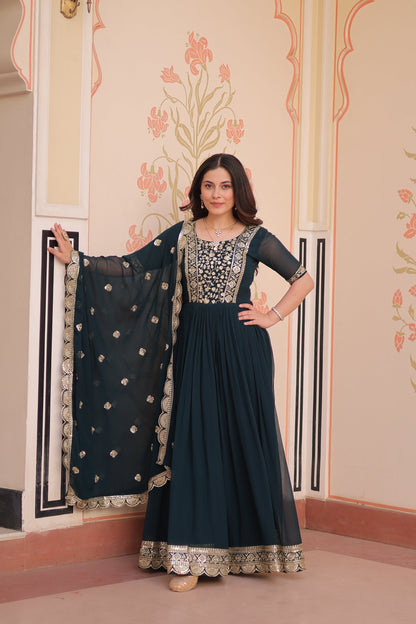 FESTIVE SPECIAL FAUX BLOOMING EMBROIDERED GOWN WITH DUPATTA (WDN50)
