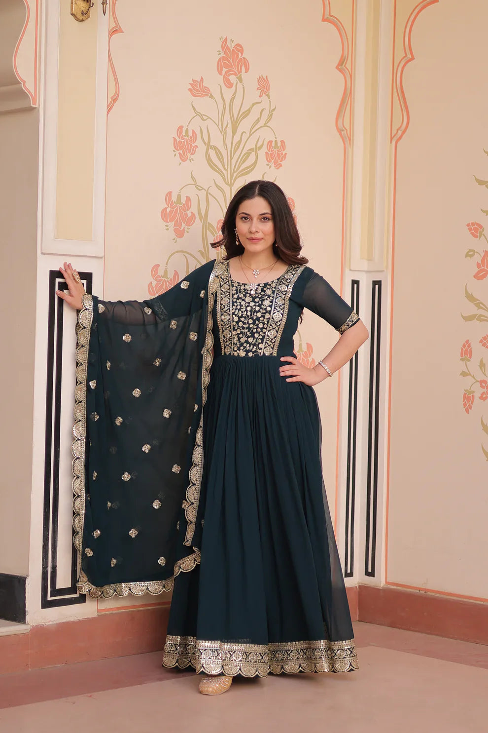 FESTIVE SPECIAL FAUX BLOOMING EMBROIDERED GOWN WITH DUPATTA(WD179) 01