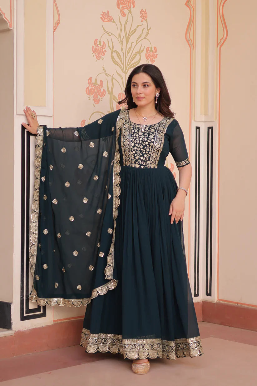 FESTIVE SPECIAL FAUX BLOOMING EMBROIDERED GOWN WITH DUPATTA(WD179) 01