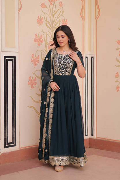 FESTIVE SPECIAL FAUX BLOOMING EMBROIDERED GOWN WITH DUPATTA (WDN50)