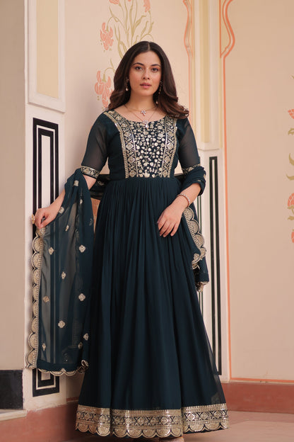 FESTIVE SPECIAL FAUX BLOOMING EMBROIDERED GOWN WITH DUPATTA (WDN50)