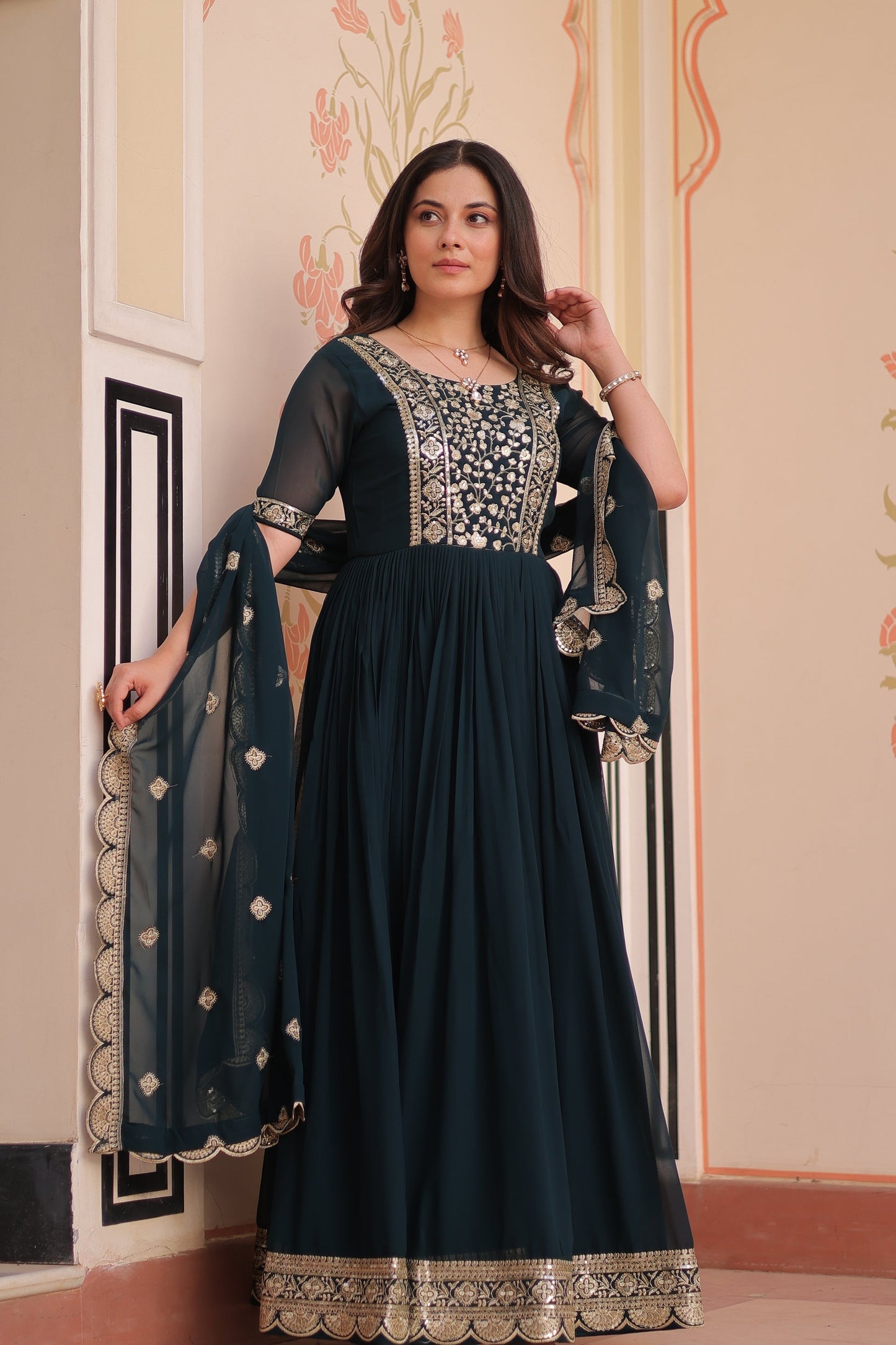 FESTIVE SPECIAL FAUX BLOOMING EMBROIDERED GOWN WITH DUPATTA (WDN50)