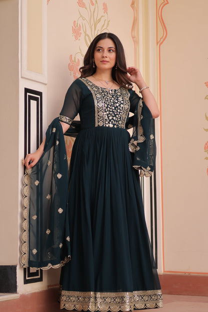 FESTIVE SPECIAL FAUX BLOOMING EMBROIDERED GOWN WITH DUPATTA (WDN50)