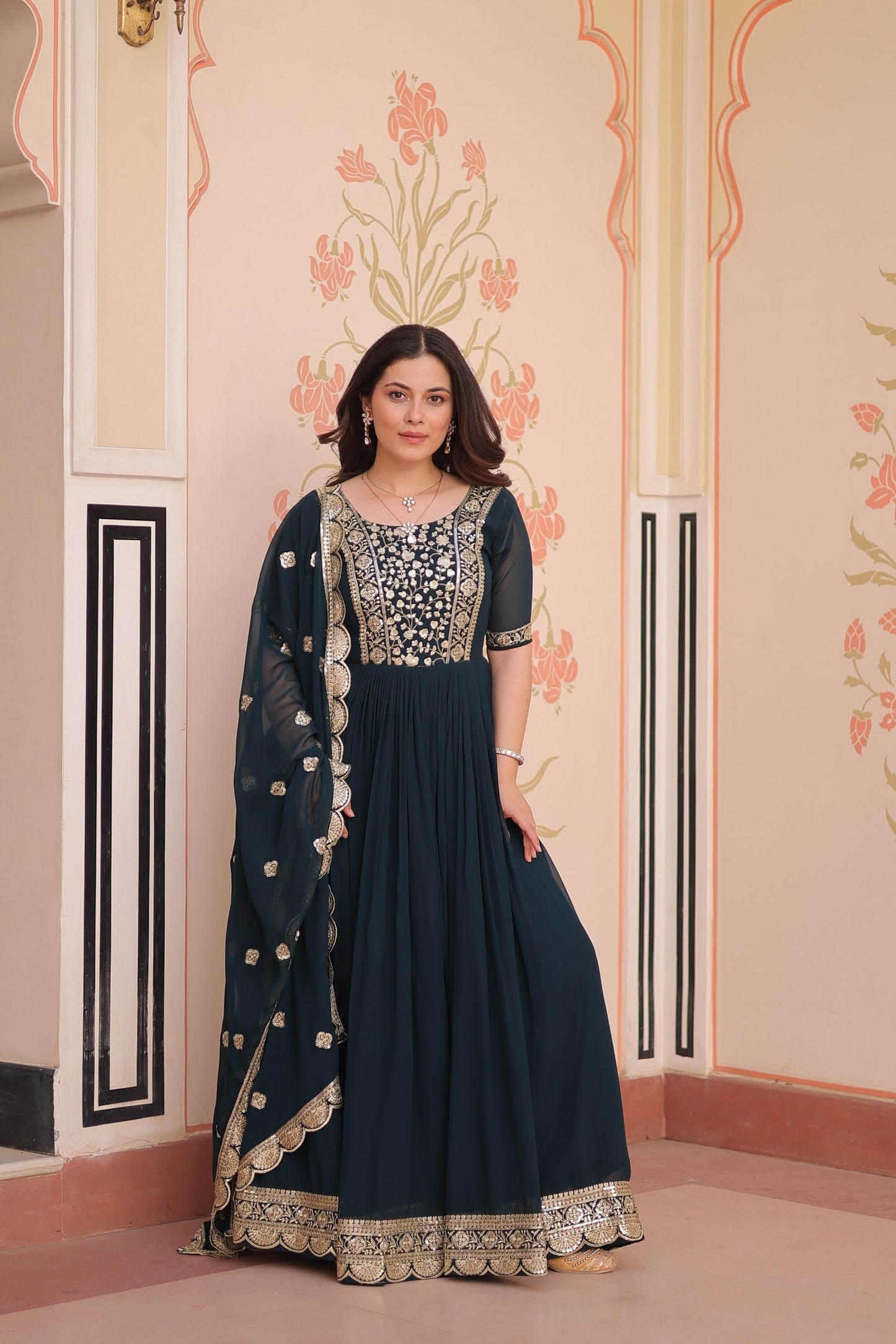 FESTIVE SPECIAL FAUX BLOOMING EMBROIDERED GOWN WITH DUPATTA (WDN50)