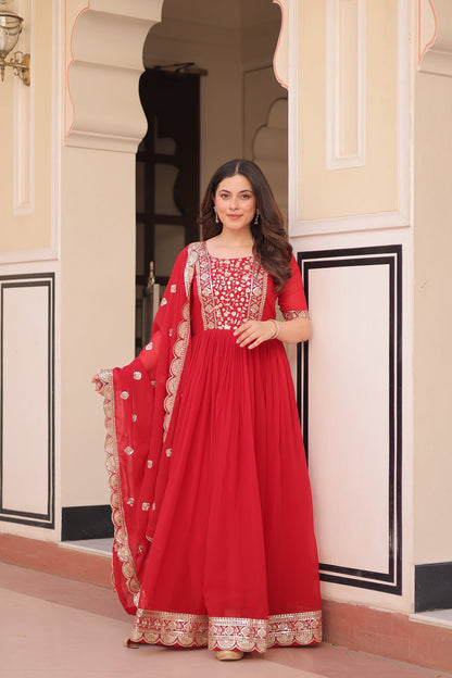 FESTIVE SPECIAL FAUX BLOOMING EMBROIDERED GOWN WITH DUPATTA (WDN50) 01