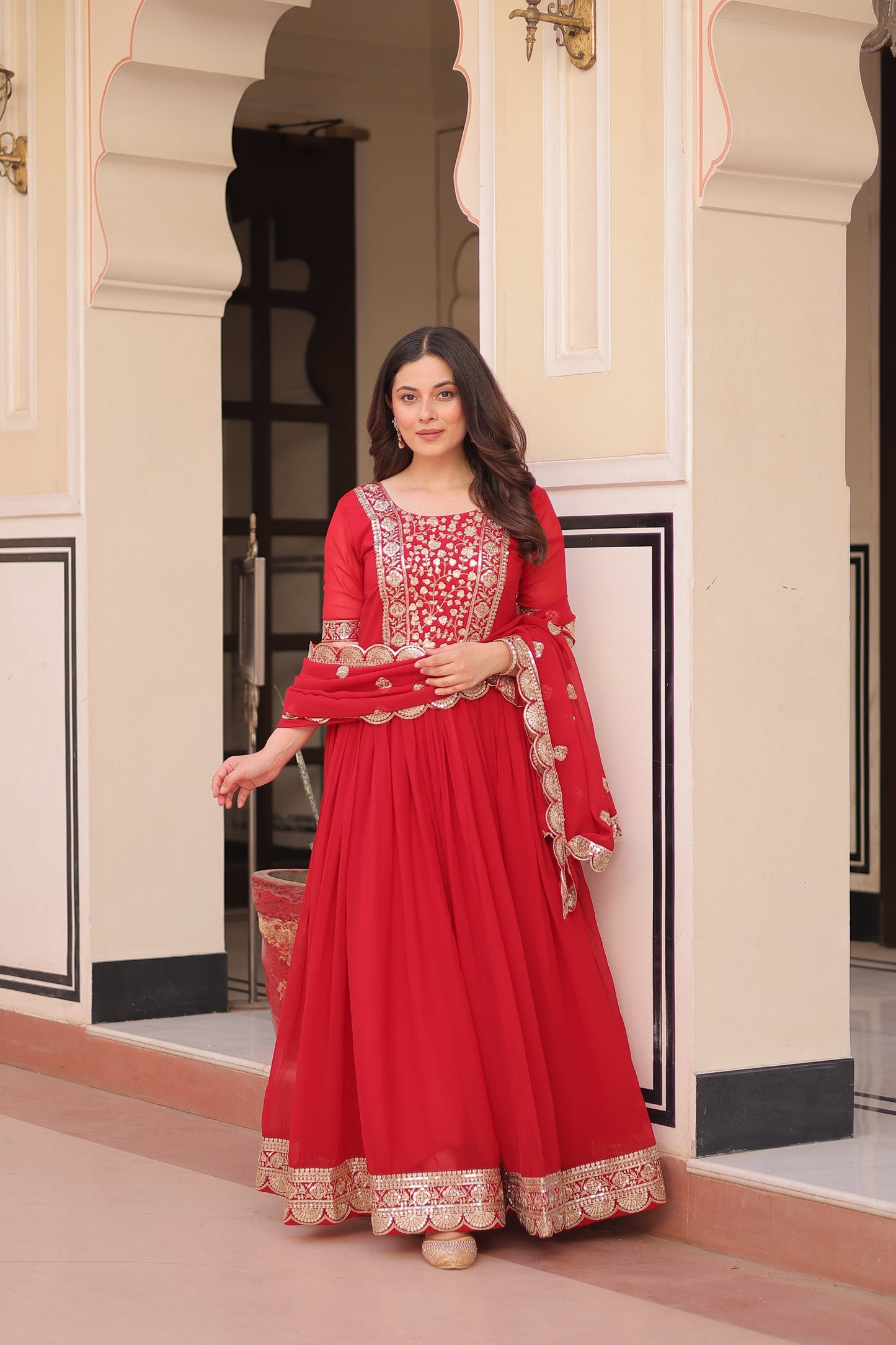 FESTIVE SPECIAL FAUX BLOOMING EMBROIDERED GOWN WITH DUPATTA (WDN50) 01