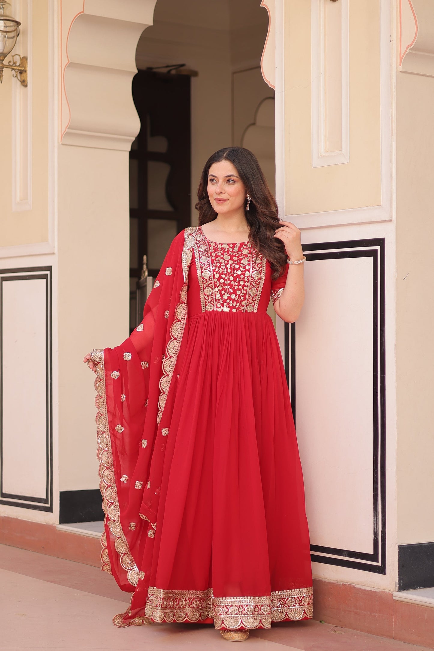 FESTIVE SPECIAL FAUX BLOOMING EMBROIDERED GOWN WITH DUPATTA (WDN50) 01