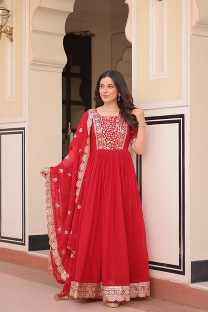 FESTIVE SPECIAL FAUX BLOOMING EMBROIDERED GOWN WITH DUPATTA (WDN50) 01