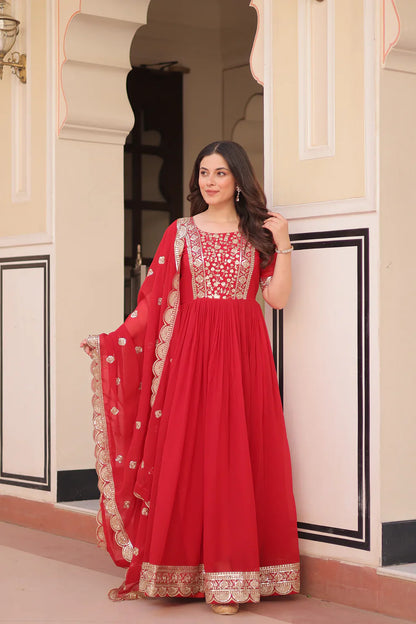 FESTIVE SPECIAL FAUX BLOOMING EMBROIDERED GOWN WITH DUPATTA(WD179)