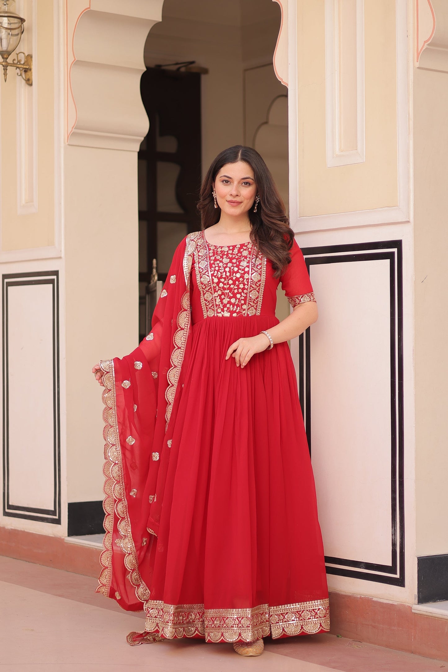 FESTIVE SPECIAL FAUX BLOOMING EMBROIDERED GOWN WITH DUPATTA (WDN50) 01