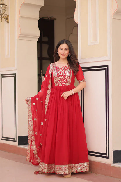 FESTIVE SPECIAL FAUX BLOOMING EMBROIDERED GOWN WITH DUPATTA(WD179)