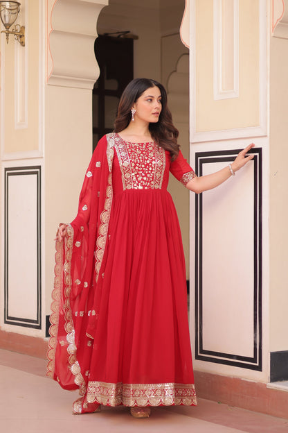 FESTIVE SPECIAL FAUX BLOOMING EMBROIDERED GOWN WITH DUPATTA (WDN50) 01
