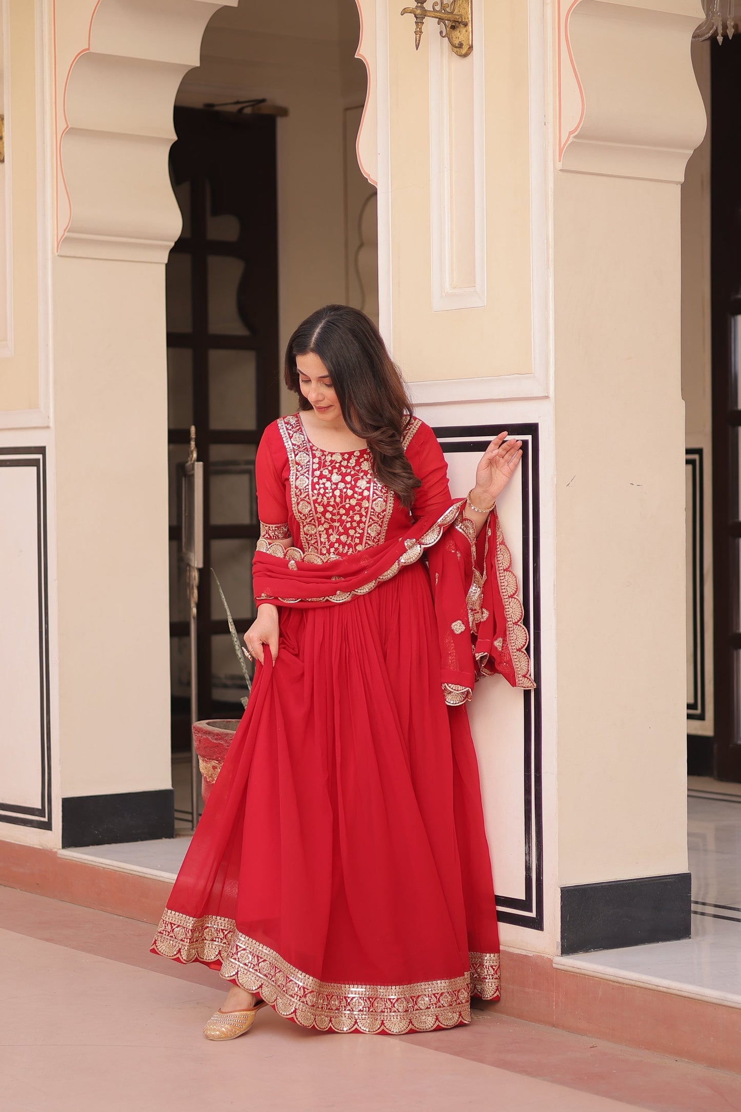 FESTIVE SPECIAL FAUX BLOOMING EMBROIDERED GOWN WITH DUPATTA (WDN50) 01