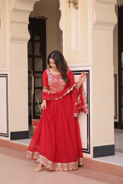 FESTIVE SPECIAL FAUX BLOOMING EMBROIDERED GOWN WITH DUPATTA(WD179)