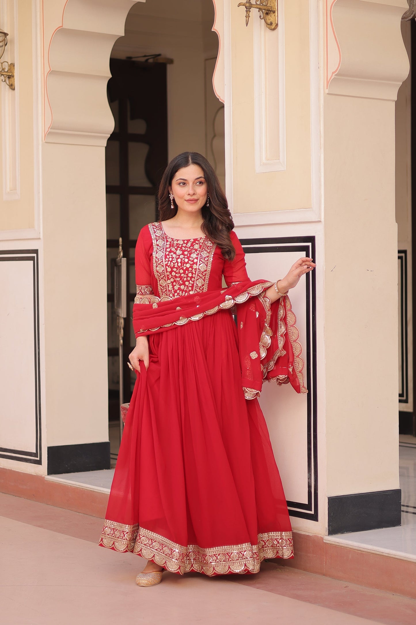 FESTIVE SPECIAL FAUX BLOOMING EMBROIDERED GOWN WITH DUPATTA (WDN50) 01