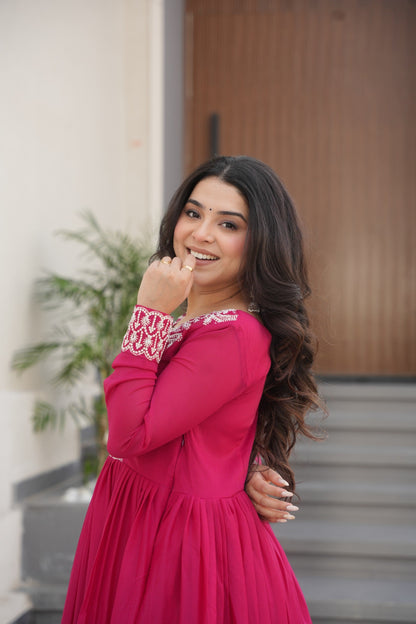 BEADS SEQUINS EMBROIDERED STAR GEORGETTE GOWN (WDN51)