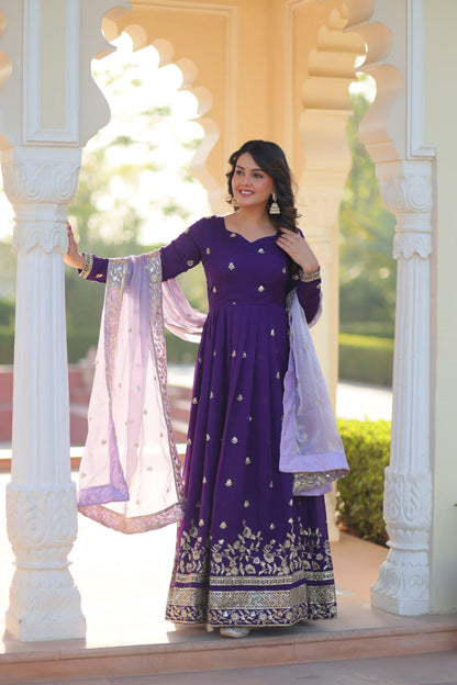 STAR GEORGETTE ZARI SEQUINS EMBROIDERED GOWN WITH DUPATTA (WDN77)