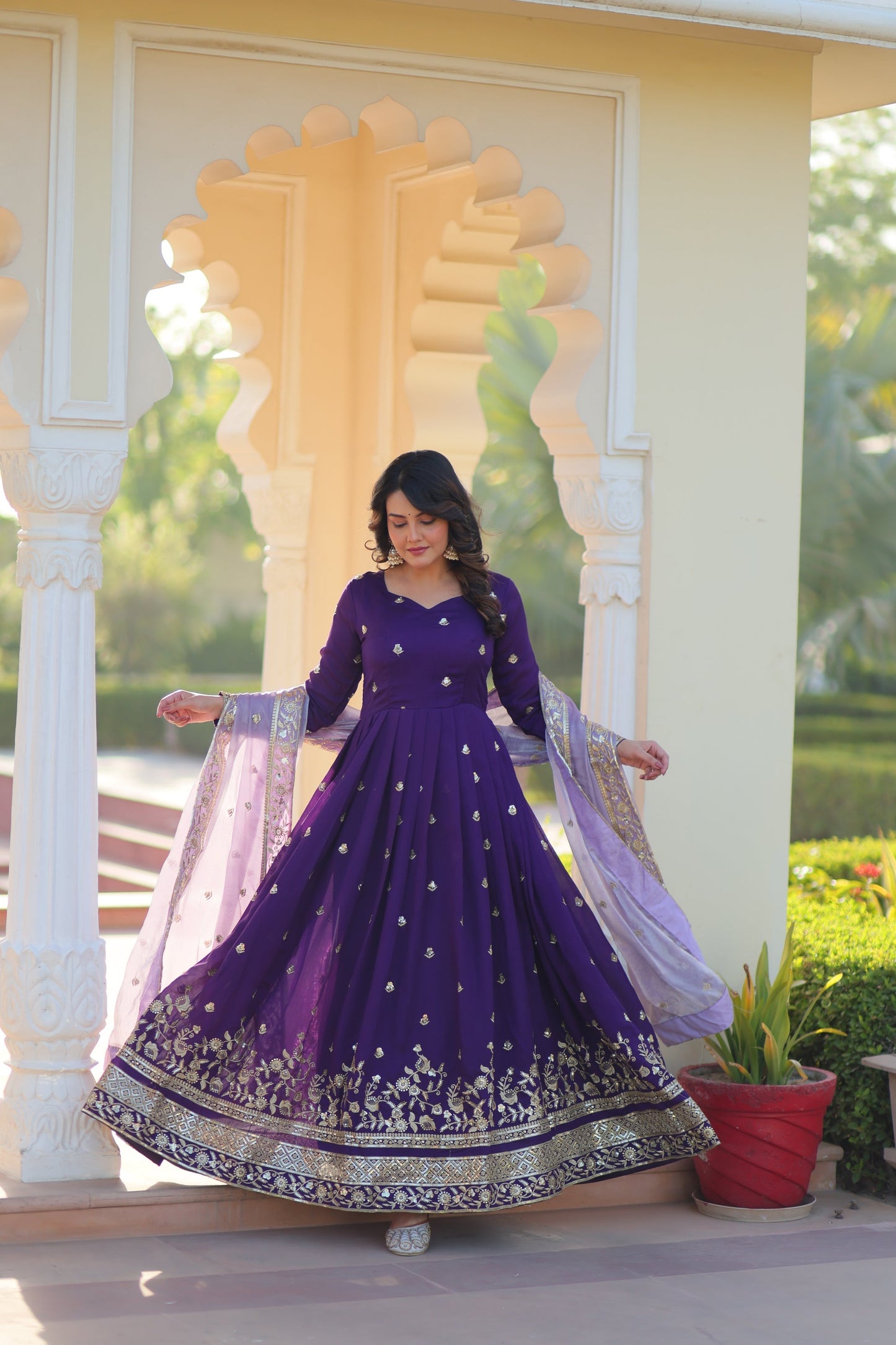 STAR GEORGETTE ZARI SEQUINS EMBROIDERED GOWN WITH DUPATTA (WDN77)