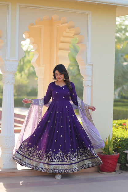 STAR GEORGETTE ZARI SEQUINS EMBROIDERED GOWN WITH DUPATTA (WDN77)