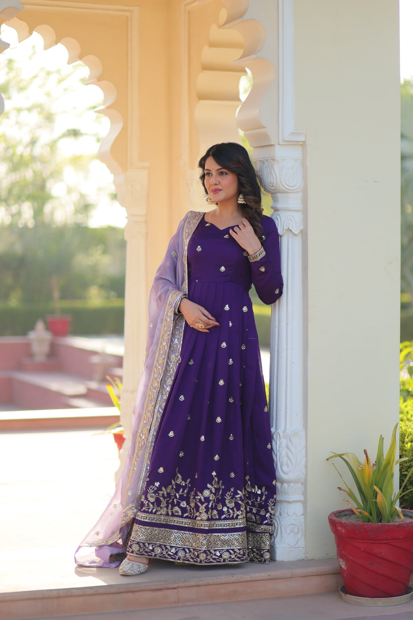 STAR GEORGETTE ZARI SEQUINS EMBROIDERED GOWN WITH DUPATTA (WDN77)