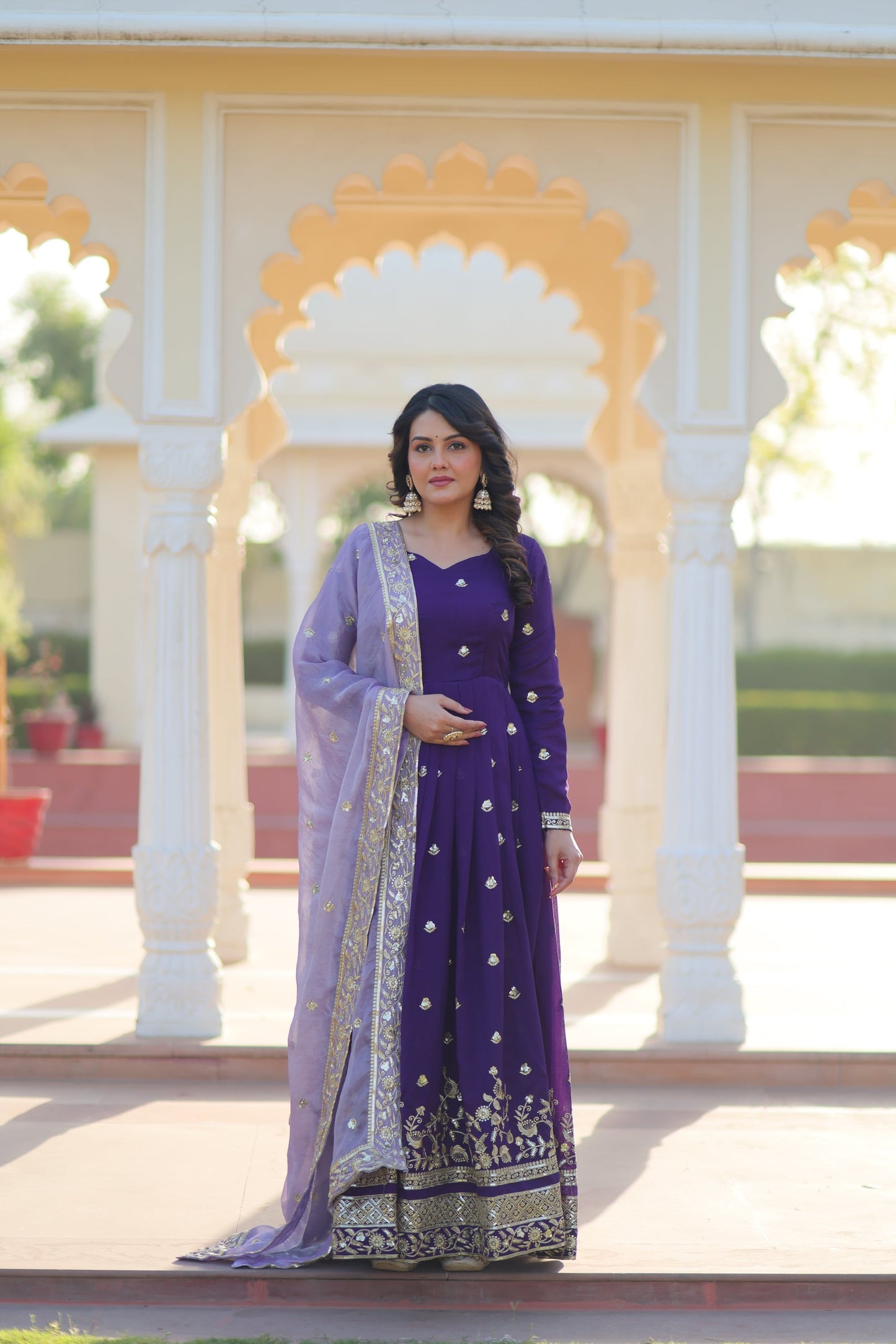 STAR GEORGETTE ZARI SEQUINS EMBROIDERED GOWN WITH DUPATTA (WDN77)