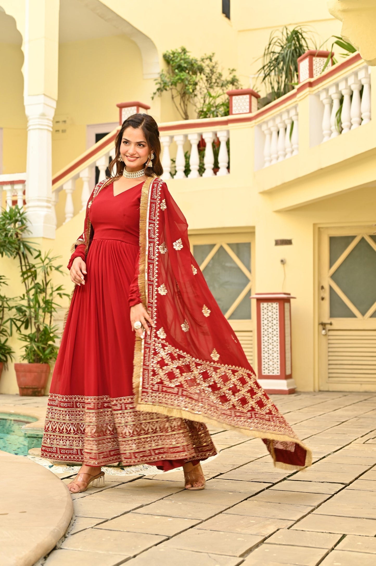 KARWAHCHOTH SPECIAL FAUX BLOMING ZARI SEQUINS EMBROIDERIED GOWN WITH DUPATTA (WDN76)