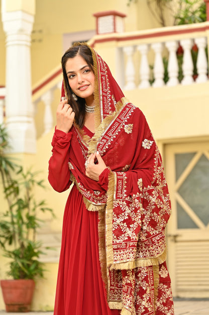 KARWAHCHOTH SPECIAL FAUX BLOMING ZARI SEQUINS EMBROIDERIED GOWN WITH DUPATTA (WDN76)