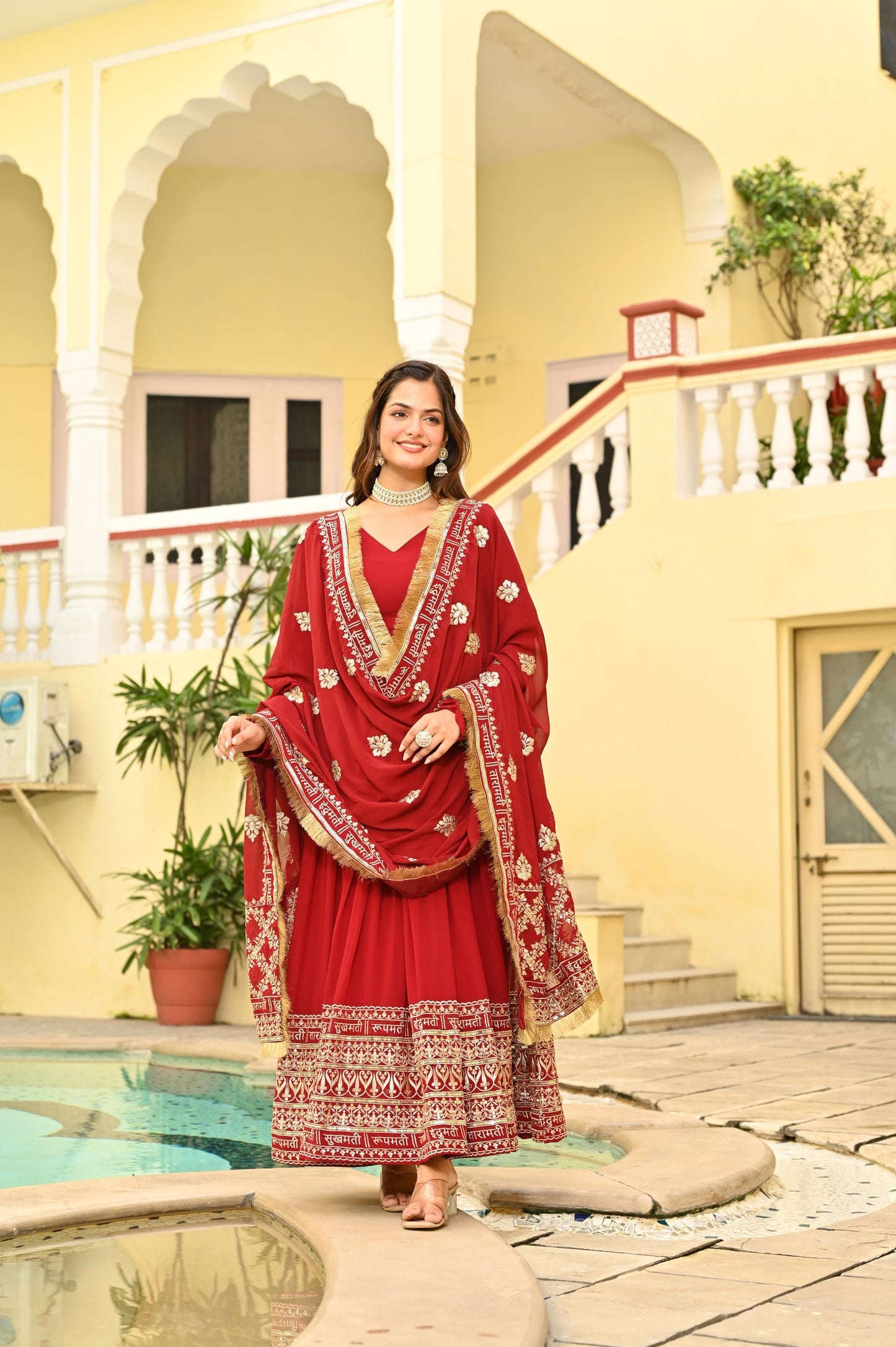 KARWAHCHOTH SPECIAL FAUX BLOMING ZARI SEQUINS EMBROIDERIED GOWN WITH DUPATTA (WDN76)