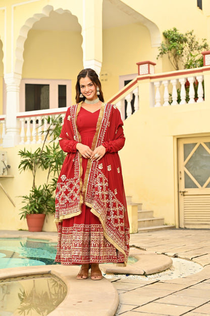 KARWAHCHOTH SPECIAL FAUX BLOMING ZARI SEQUINS EMBROIDERIED GOWN WITH DUPATTA (WDN76)