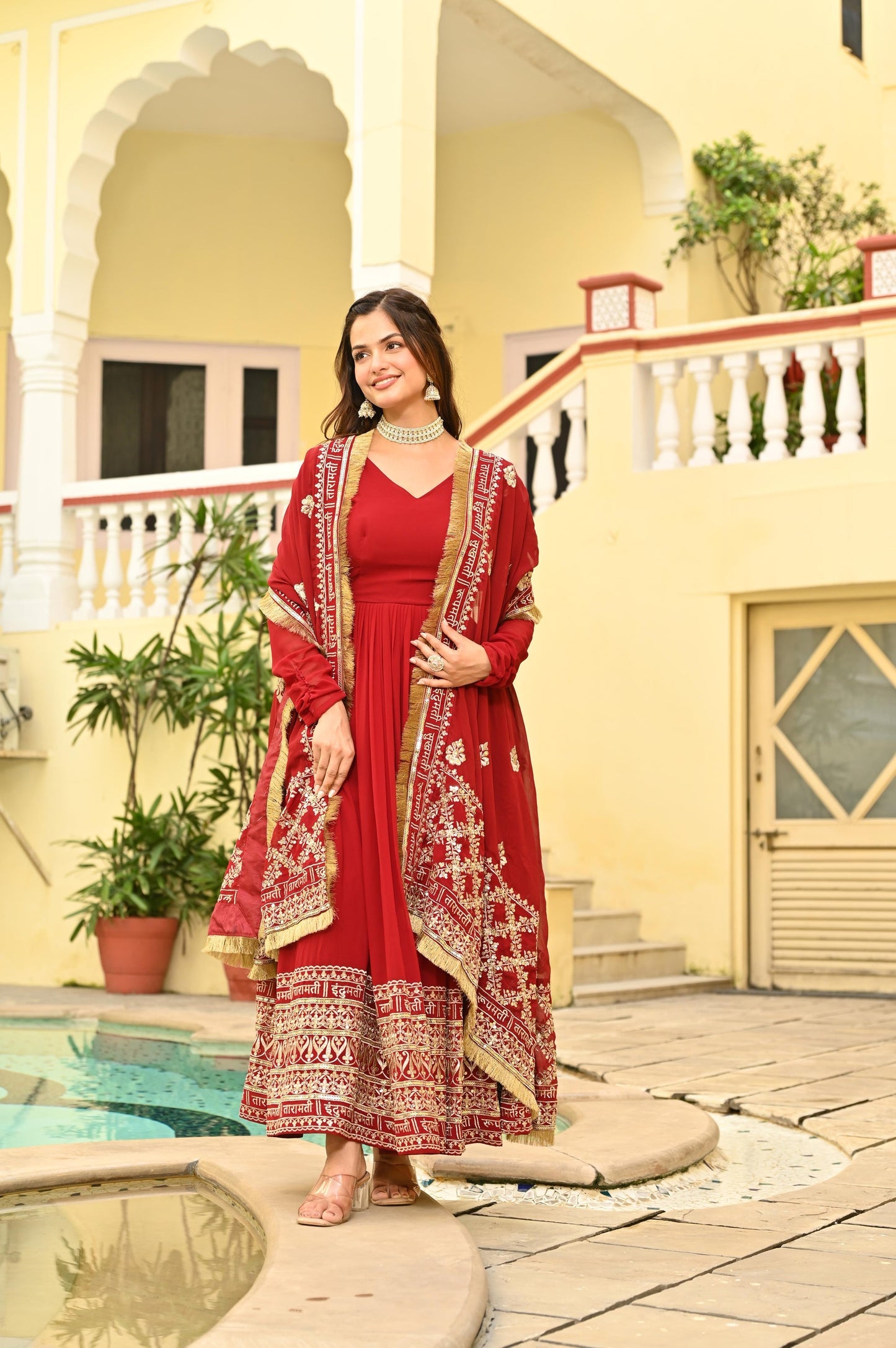 KARWAHCHOTH SPECIAL FAUX BLOMING ZARI SEQUINS EMBROIDERIED GOWN WITH DUPATTA (WDN76)