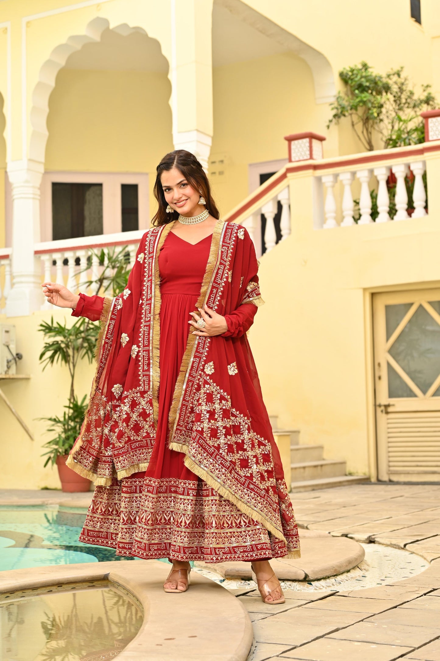 KARWAHCHOTH SPECIAL FAUX BLOMING ZARI SEQUINS EMBROIDERIED GOWN WITH DUPATTA (WDN76)